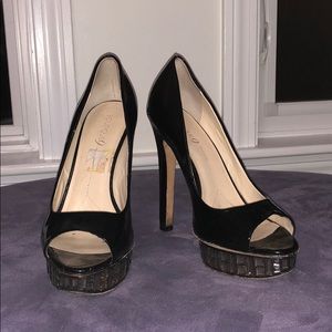 Boutique 9 open toe black heels with jewels size 9